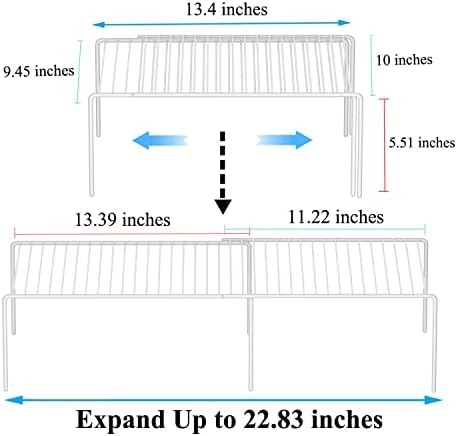 Kitchen Cabinet Expandable Shelf Organizers Set of 4, Adjustable Metal Wire Pantry Storage Shelves, Plate Dish Organizer Rack for Cabinets, Cupboard, Counter, Freezer, Countertop, White - Image 3