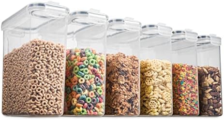 6 Pack Airtight Cereal Food Storage Container - BPA Free Plastic Kitchen and Pantry Organization Canisters for, Dry Pet Food, Flour, Sugar, Rice, Nuts, Snacks & More (135.5 Oz) Labels & Chalk Marker - Image 5
