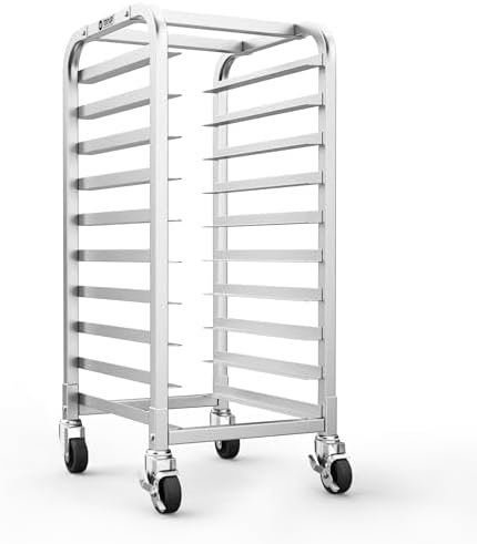 TenUp 10-Tier Half Size Sheet Pan Rack, Heavy-Duty Aluminum Bakery Rack with Wheels – Commercial Cooling & Storage Cart – 18" L x 15.5" W x 36" H by TENUP