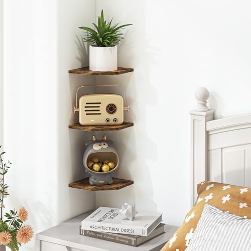 Fun Memories Corner Shelf Wall Mount, Floating Corner Shelves, Set of 6 Corner Wall Shelf Organizer, Rustic Wood Wall Storage Display Shelves for Living Room Bedroom Bathroom Kitchen, Rustic Brown - Image 6