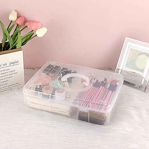 BTSKY 2-Tier Cute Bear Storage Box with Removable Divided Tray Portable Clear Plastic Art Craft Supply Organizer Stackable Home Office Supplies Storage Container for Pens Notes A4 papers etc (Clear) - Image 7