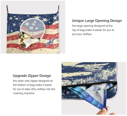 July 4th Flags Mountains Blue Door Hanging Laundry Hamper Bag with Free Adjustable Stainless Steel Hooks Dirty Clothes Hamper Extra Large Over the Door Laundry Hamper 29.5X20inch 2Pack - Image 4