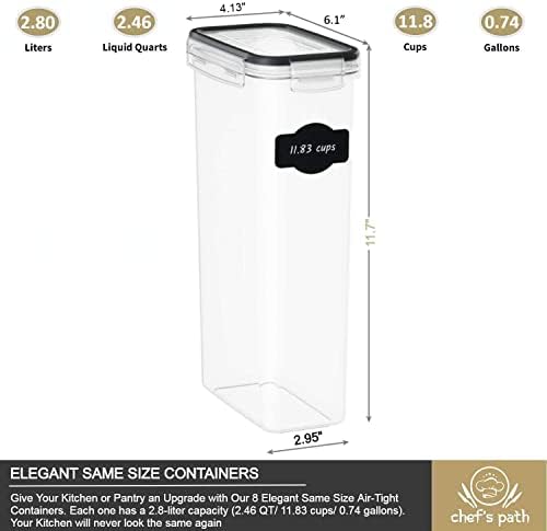 Chef's Path - Kitchen Storage Box Set - 8 Airtight Food Jars for Storing Spaghetti, Pasta, Flour, Cereals, Pet Food Preservation, BPA Free (3 quarts) - Image 2