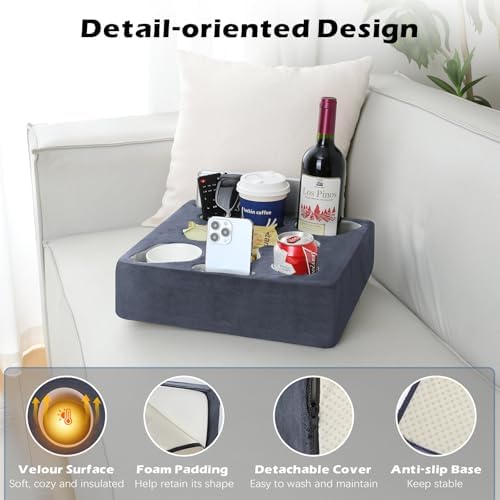 MoKo Couch Cup Holder Pillow, Sofa Bed Cup Holder for Drinks, 7 Slot Tray Couch Drink Holder, Couch Caddy for Remote, Snacks, Drinks, Tablet, Cup Holder for Couch, Bed, Rv, Tv, Car, Man Cave, Boat - Image 6