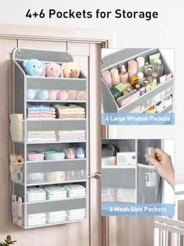 Yecaye Over the Door Organizer, Stuffed Animal Storage, Bathroom Organizers and Storage for Nursery Newborn Baby Essentials Stuff Dorm Room, Widen by 7cm, Deepen by 3cm, Grey 4 Tier Extra-Large - Image 2