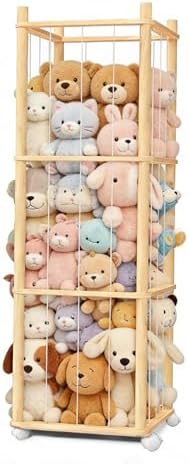 Stuffed Animal Storage, Wood Stuffed Animal Zoo Storage with Brake Wheels, Space Save Toy Organizer, Large Capacity Stuffed Animal Holder, Perfect for Nursery Playroom Kidroom Bedroom by Unknown