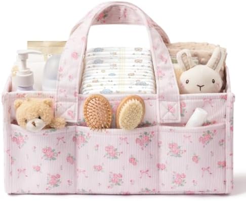 Corduroy Baby Diaper Caddy Organizer with Handles, Nursery Storage Basket by Unknown