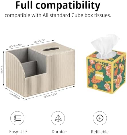PU Leather Square Tissue Box Cover - Multi-Functional Tissue Box Holder - Image 3