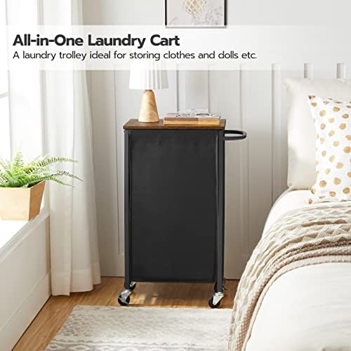 HOOBRO Slim Laundry Hamper with Lid, 11Gal Rolling Laundry Basket with Wheels, Laundry Sorter with Side Pockets and Handle, Oxford Fabric Bag, Space-Saving, Rustic Brown and Black BF24XY01G2 - Image 7