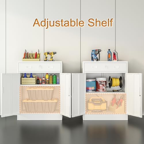 Wanfu Metal Storage Cabinet, Locking Cabinet with 1 Drawer and Adjustable Shelf, 36" H x 28" W x 16" D Steel Storage Cabinet for Office, Garage, Home-White - Image 4