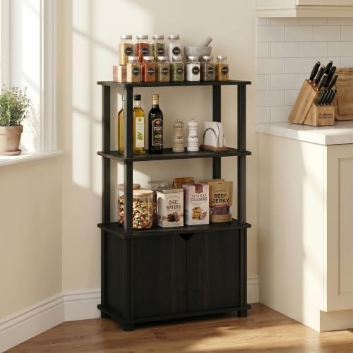 Furinno GO GREEN Storage Shelves, 4-Tier Book Shelf, Bookcase, Display Shelf with Open Shelf and Closed Storage, for Organization and Storage, Living Room, Garage, Home Office, Espresso - Image 2