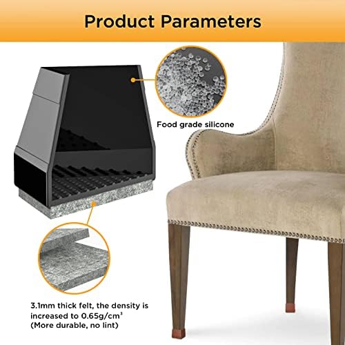 Square Chair Leg Protectors for Hardwood Floors.（Fit: 0.866" -1.14" Black）. - Image 5