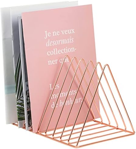 EASEPRES Rose Gold Magazine Holder, Desktop File Sorter Organizer Triangle 9 Slot Newspaper Record Storage Shelf Rack for Home Office Decoration by EASEPRES