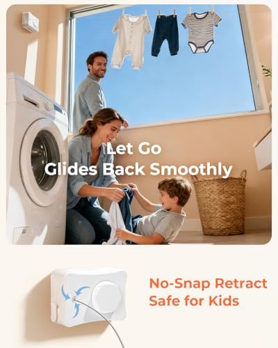 Retractable Clothesline 16.7 ft – Heavy-Duty 44 lb, Rust-Proof Stainless Steel, Wall-Mounted Indoor/Outdoor Laundry Line, Easy Install for Bathroom, Balcony & Apartment (White, Single Line) - Image 5