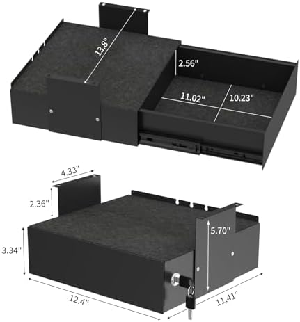 Under Desk Drawer with Lock, 13.8 Inch Slide-Out Metal Storage Drawer,Black - Image 2