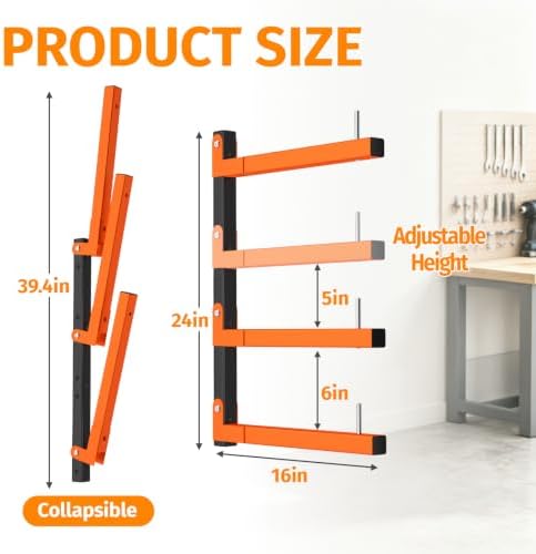 6 Pack Lumber Storage Rack Wall Mount, 1980LBS Heavy Duty Wood Rack- Orange - Image 2