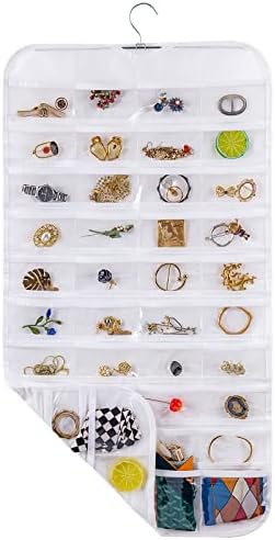 Bloss Hanging Jewelry Organizer With 80 Pockets Double-Side Dating Gifts Jewelry Storage Hanger For Accessories Jewelry Earring Holder Storage for Closet,Wall, Door, Travel-White by Bloss