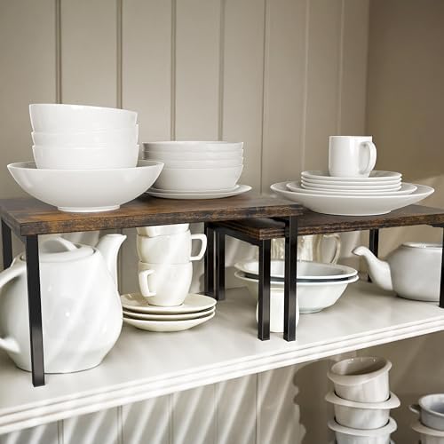 Simple Houseware Stackable Cabinet Counter Shelf Wooden Top, Rustic Brown - Image 2