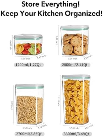 Airtight Food Storage Container with One-Touch Lid, 8-Piece Set (1.3, 2.1, 2.9, 3.6 QT* 2) Stackable Durable BPA-Free for Flour, Cereal & Complete Pantry Organization. - Image 6