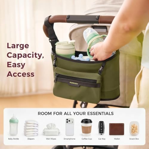 Momcozy Universal Stroller Organizer, Slim Stroller Caddy with 2 Insulated Cup Holders, Non-Slip Silicone Straps, Detachable Mini Pouch, Dense-Weave Parent Console for UPPAbaby, Doona, Graco & More - Image 2