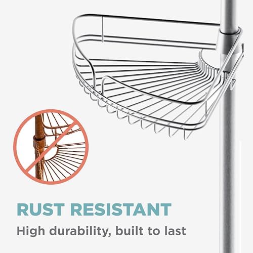 Zenna Home Tension Pole Shower Caddy Corner Organizer, Adjustable Standing Shower Caddy with 4 Baskets and Built in Towel Bar, Rust Resistant Bathroom Tension Rod Organizer, 60 to 97 Inch, Chrome - Image 5