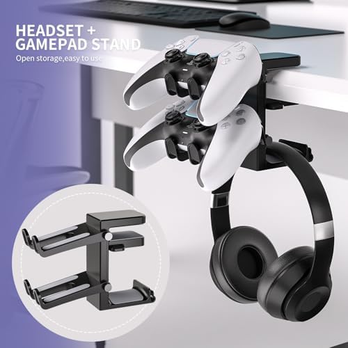 Adjustable Headphone Stand Desk-Sided Clamp Headphone Hanger with Handle PC Gaming Headset Holder (Under Desk with Handle) - Image 2