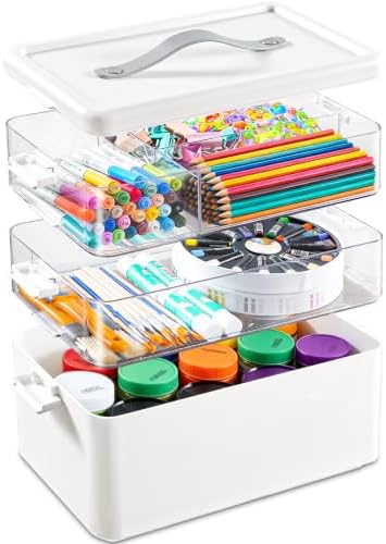 19QT Large Plastic Craft Organizers and Storage Box,3-Layer Portable Craft Storage Container with Handle,Art Supply Storage Organizer,Sewing Box Organizer by Unknown