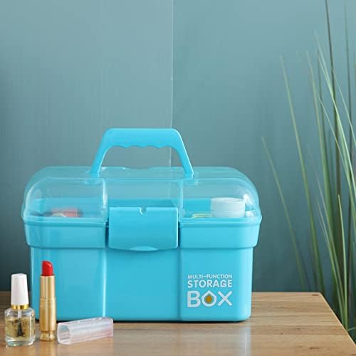Kinsorcai 11'' Plastic Storage Box with Removable Tray, Multipurpose Organizer and Storage Case for Art Craft and Cosmetic (Blue) - Image 6