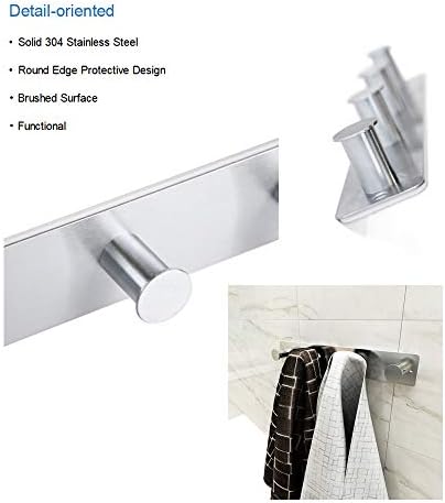 Small Coat Rack Hooks for Wall, Screw in and Adhesive Hooks, Stainless Steel, Door Hooks with 4 Heavy Duty Hooks for Coat Hat Towel Key (4 Hooks, Silver) - Image 3
