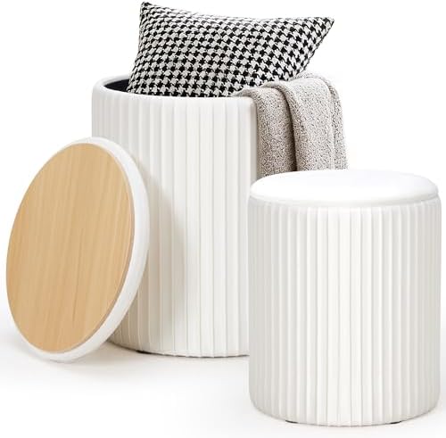 DUMOS Round Ottomans with Storage, Vanity Stool, Foot Stool, Set of 2 by DumosLifestyle