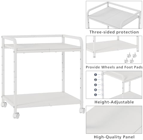 21"x15.8" Large Printer Stand with Storage, 2-Tier Under Desk Printer Table, Rolling Printer Cart with Lockable Wheels for Home, Office (White) - Image 4