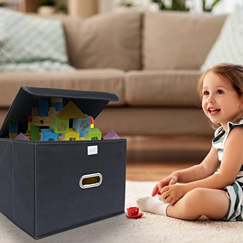 STOREONE Fabric Storage Cube Bins Foldable Organizer Container Collapsible Basket with Lids and Metal Handles, for Home, Bedroom, Closet 6 Pcs (Grey) - Image 5