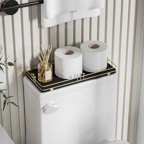 Toilet Tank Tray, Bathroom Basket, 13"x 6.5", Black-Gold - Image 4