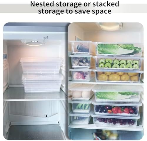 77L Fruit Storage Containers for Fridge, Rectangle Plastic Food Storage Containers with Lids, 3-Pack Deli Meat Container with Removable Drain Plate, Stackable Produce Keeper in Seafood & Berries - Image 6