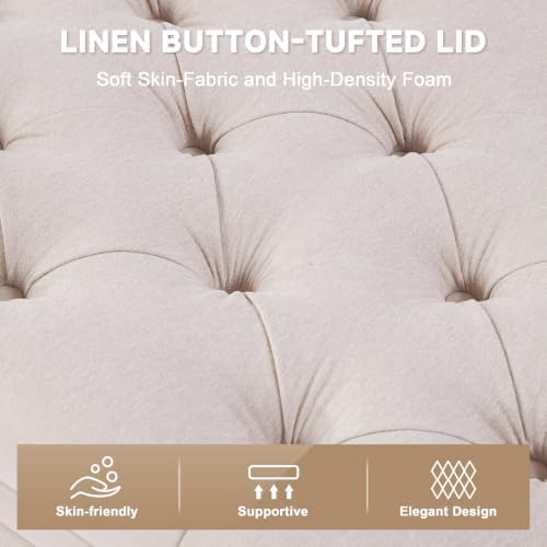 Mangodan 43 Inch Storage Ottoman, Tufted Ottoman with Storage - Image 6