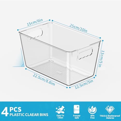 Clear Fridge Organizer Bins with Handles, 4 Pack Medium 10×6×5 Inch - Image 3