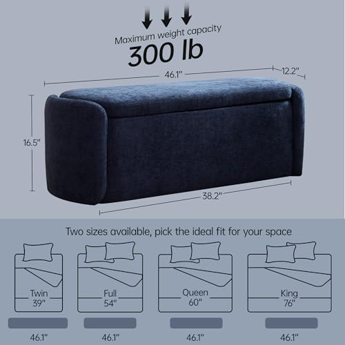 VKNOW Storage Bench, Upholstered Storage Ottoman Bench with Hinge, Navy - Image 2