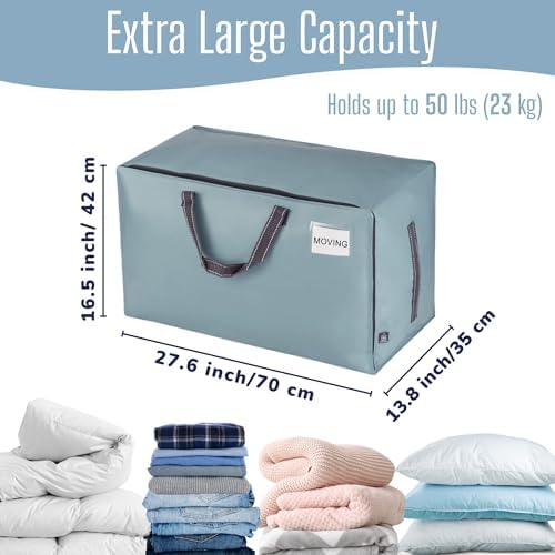 VENO 4 Pack Extra Large Heavy Duty Moving Bags with Wide Opening & Reinforced Handles, Reusable Storage Tote Bags with Strong Zippers for Clothes, College Dorm Essentials & Moving Supplies - Image 4