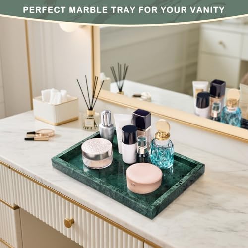 Marble Bathroom Tray for Countertop & Home Decor, Natural Decorative Marble Tray for Jewelry & Perfume Organizer, Luxury Stone Vanity Trays for Dresser, Kitchen Counter, 12" x 8", Green - Image 6