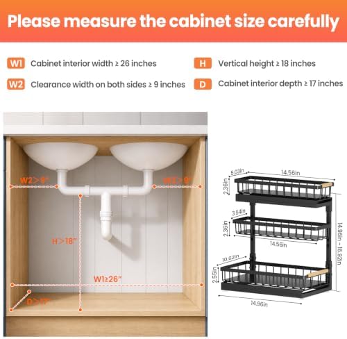 Under Sink Organizer and Storage for Bathroom and Kitchen - 2 Pack 3 Tier - Image 2