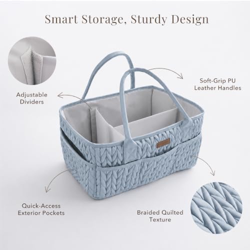 Konssy Baby Diaper Caddy Organizer, Braided Quilted Design with PU Handles - Image 3