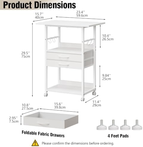 VENNQD Large Printer Stand with Storage Fabric Drawer Under Desk Printer Table with Wheels for Home Office, Printer Cart fit Fax Machine Scanner (White, 3 Tiers) - Image 6