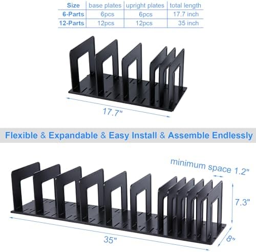 Adjustable Vertical File Sorter Sturdy Plastic Expandable Upright File Holder, Desktop Binder Organizer, School Office File Organizer Bookshelf Divider, Assemble Easily Endlessly, Black - Image 3