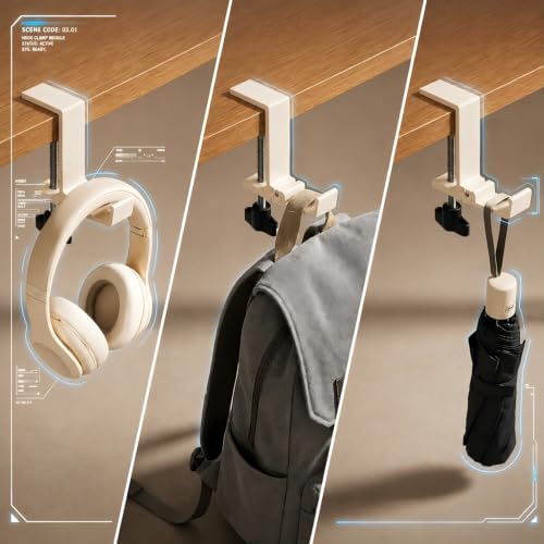 JAKO Headphone Stand for Desk, Aluminum Alloy Foldable Headphone Holder - Headset Stand Hook Mount, PC Gaming Headset Holder Under Desk Clamp for Office, Computer, Student Class Table (Beige) - Image 4