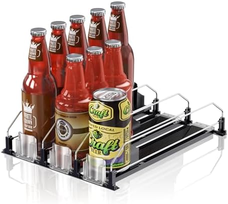 Drink Organizer for Fridge,12oz 16oz 20oz - Soda Can Dispenser for Refrigerator,Width Adjustable,Automatic Pusher Glide (Black, 15" D 3ROW, Holds 15 Cans) by LOVEFORBETTERLIFE