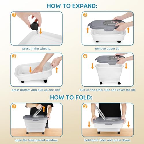 Pet Food Container, Collapsible Dog Food Storage Container with Detachable Casters & Airtight Lid for Keeping Dry Kibbles, With Dog Food Scoop and Measuaring Cups - Image 5