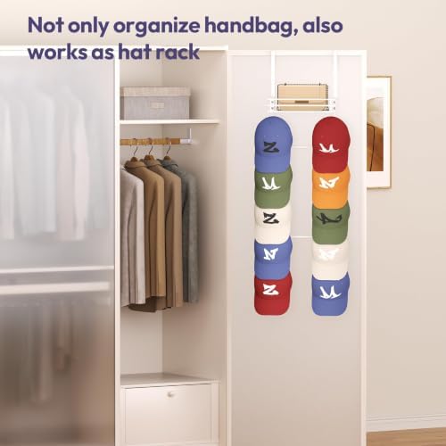 SWTYMIKI Over the Door Purse Organizer - Wall Mounted Handbag Organizer with 10 Hooks and Metal Basket, Hanging Purse Storage Rack Holds up to 10 Bags, Bag Rack Can Use As 1/2 Part, for Door, Closet - Image 6