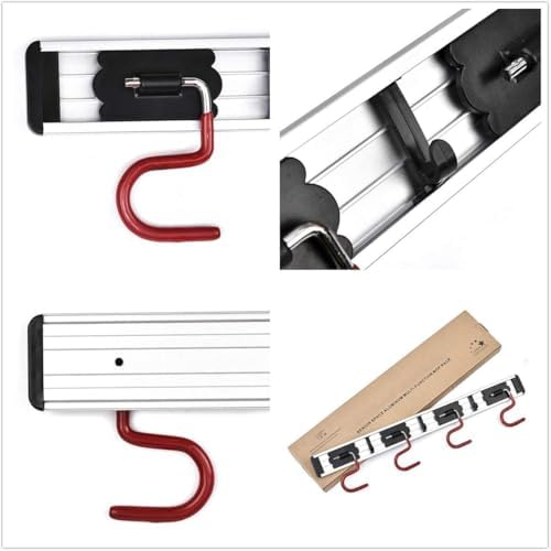 Wall Mounted Mop and Broom Holder, Stainless Steel, Red Black, 34 Inches, 8 Position Rack with 6 Hooks, S Type Organizer - Image 5