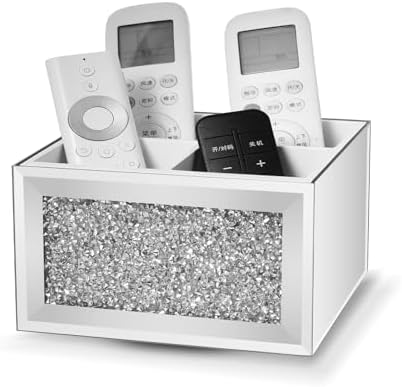 360 Rotating TV Remote Control Holder Caddy Storage for Table, Silver Bling Crushed Diamond Organizer for Pens and Pencils, Make Up Brushes by SWTHONY