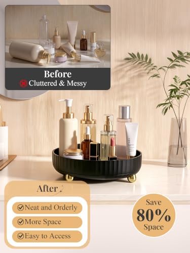 360 Rotating Makeup Organizer - Perfume Vanity Skincare Tray Black - Image 7
